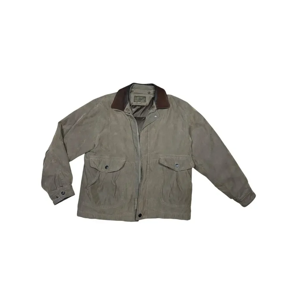 Vintage 90s Rainforest Microfiber Leather Field Bomber Jacket Khaki Green Large